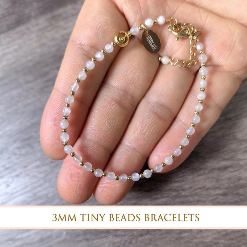 Morchic 3mm Tiny Beads Natural Gemstone Bracelet for Women, Adjustable 7.1" Energy Gem Charm Jewelry, Dainty Handmade Birthday Gift - Image 5